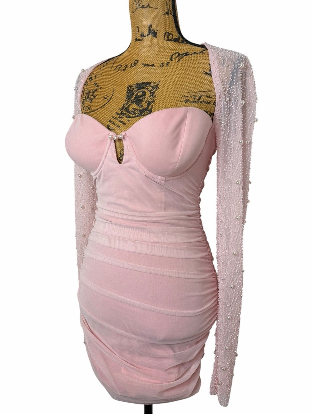 Oh Polly St Germain Pearl Embellished Ruched Mini Dress Pink US 4+ Cup Size - Picture 12 of 13